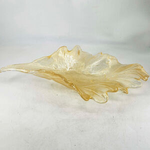 Vintage gold aventurine Glass large Leaf centerpiece Bowl Dish 16"